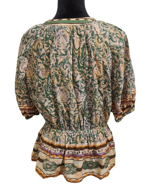 CURRENT AIR Floral Aztec Print V-Neck Short Sleeve Peplum Blouse Size L - Picture 6 of 6